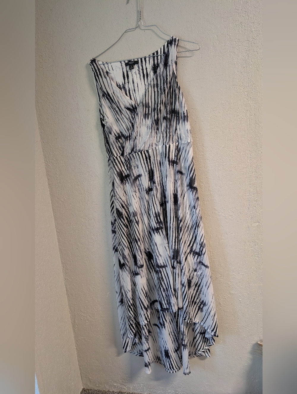 Black White Monochrome High-Low Maxi Dress S Festival Whimsigoth Fairy Indie